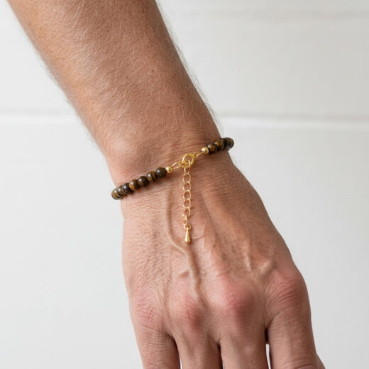 Naturstein-Armband Tigerauge 4mm mit vergoldeten Silberkugeln