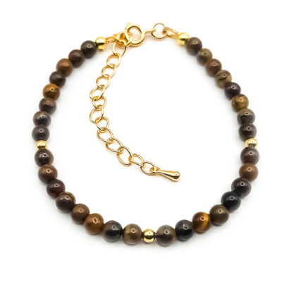 Armband Silver&Stone „Tigerauge“ 4mm mit vergoldeten Silberperlen