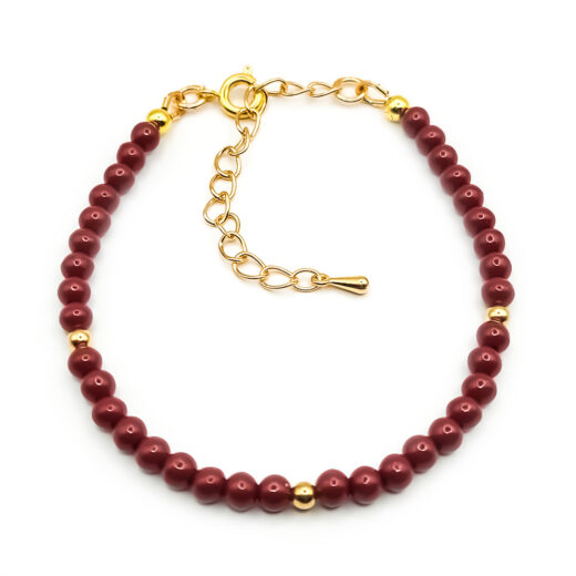 Naturstein-Armband Zinnober 4mm mit vergoldeten Silberkugeln