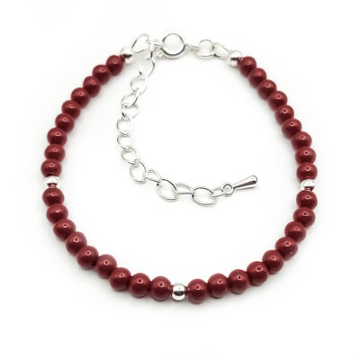 Armband Silver&Stone „Zinnober“ 6mm mit silbernen Perlen
