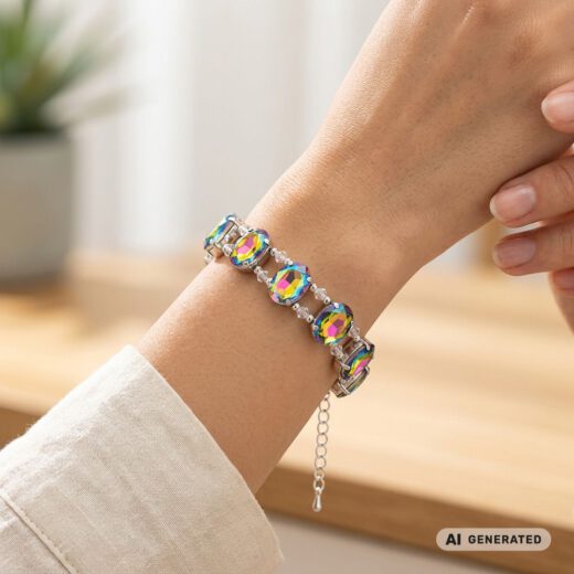 Kristall-Armband Blumenzauberfantasie silber - KI-generiert