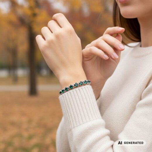 Kristall-Armband Smaragd silber - KI-generiert