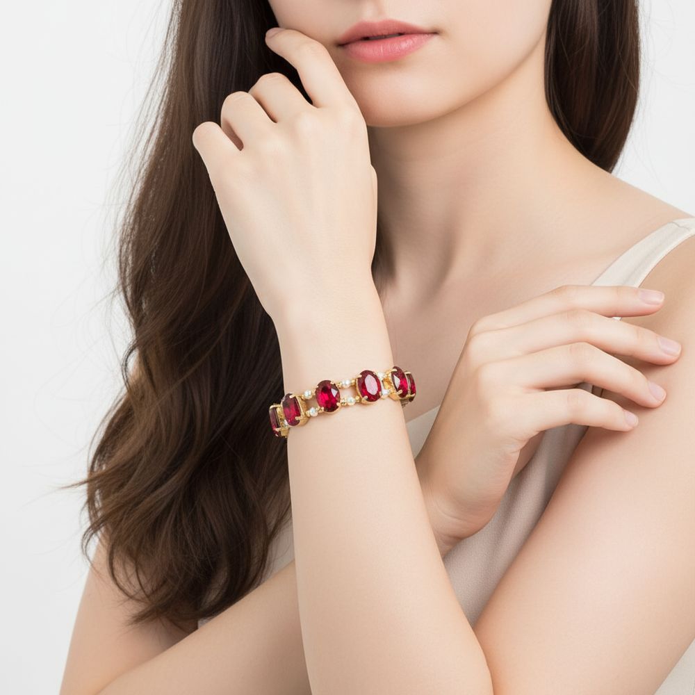 Kristall-Armband Kristallfantasie Rubin gold