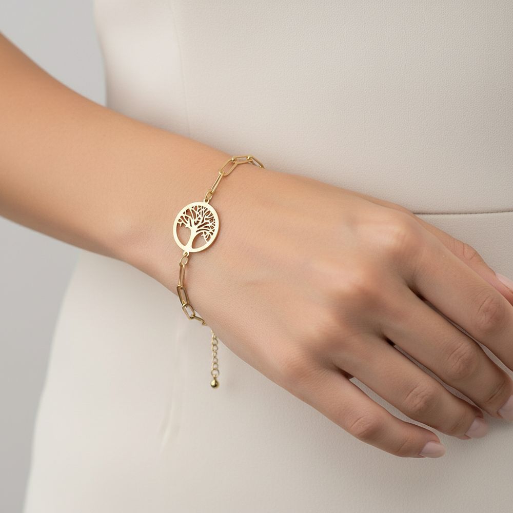 Edelstahl-Armband Baum des Lebens gold