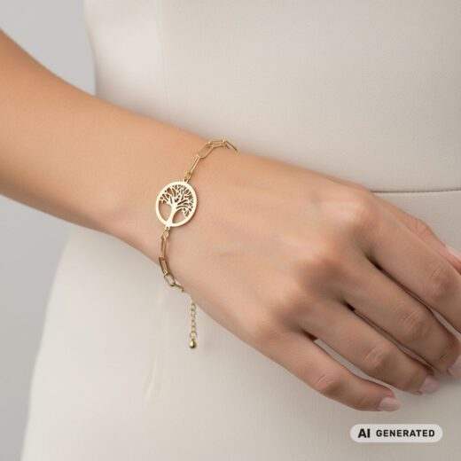 Edelstahl-Armband Baum des Lebens gold - KI-generated