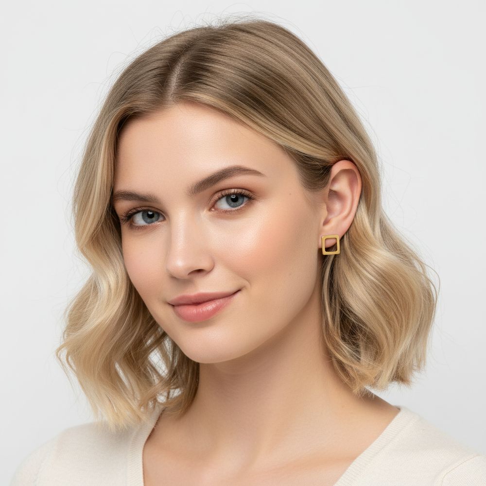 Edelstahl-Ohrstecker gold - Quadratring