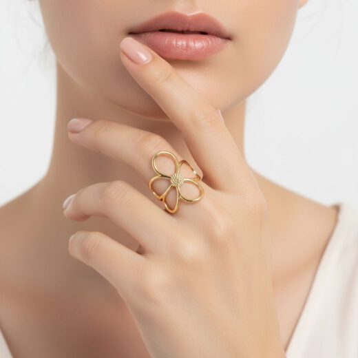 Edelstahl-Ring gold - Blume