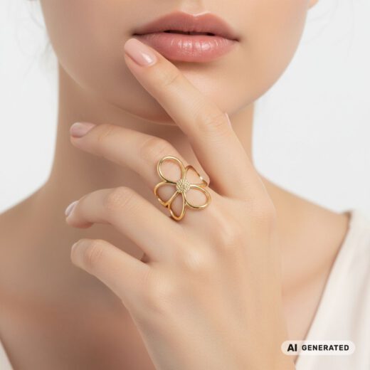 Edelstahl-Ring gold - Blume - KI-generiert