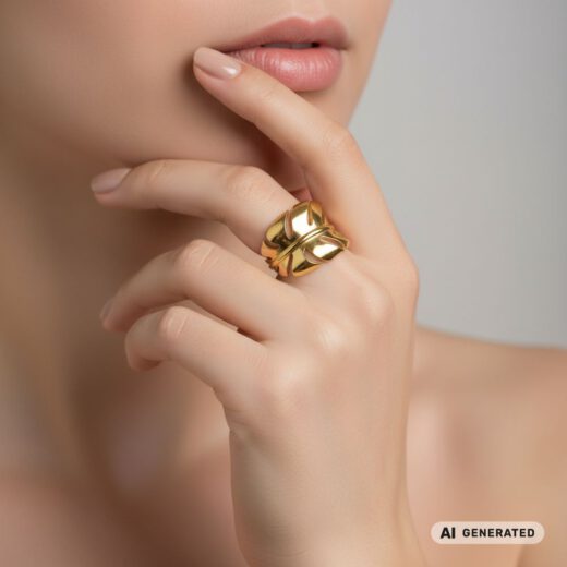 Edelstahl-Ring gold - Blatt - KI-generiert