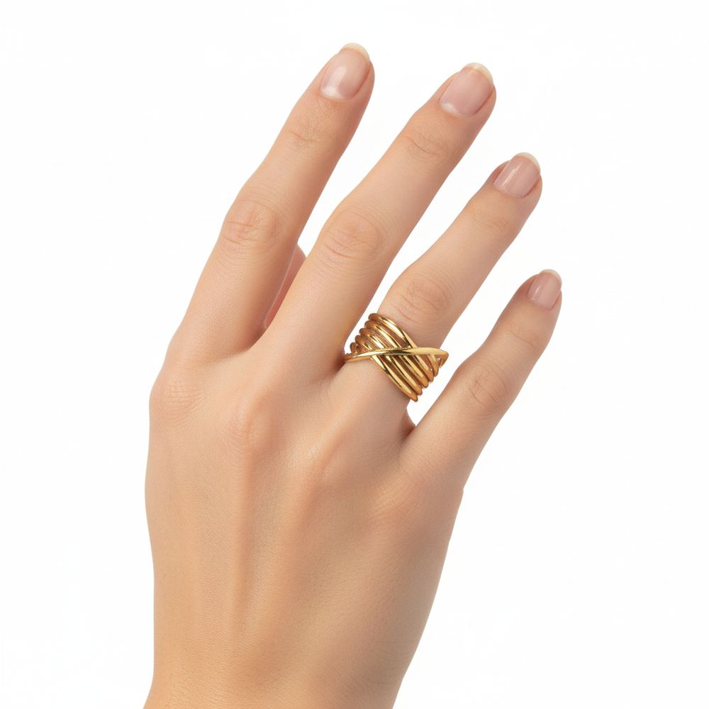 Edelstahl-Ring gold - Stripes