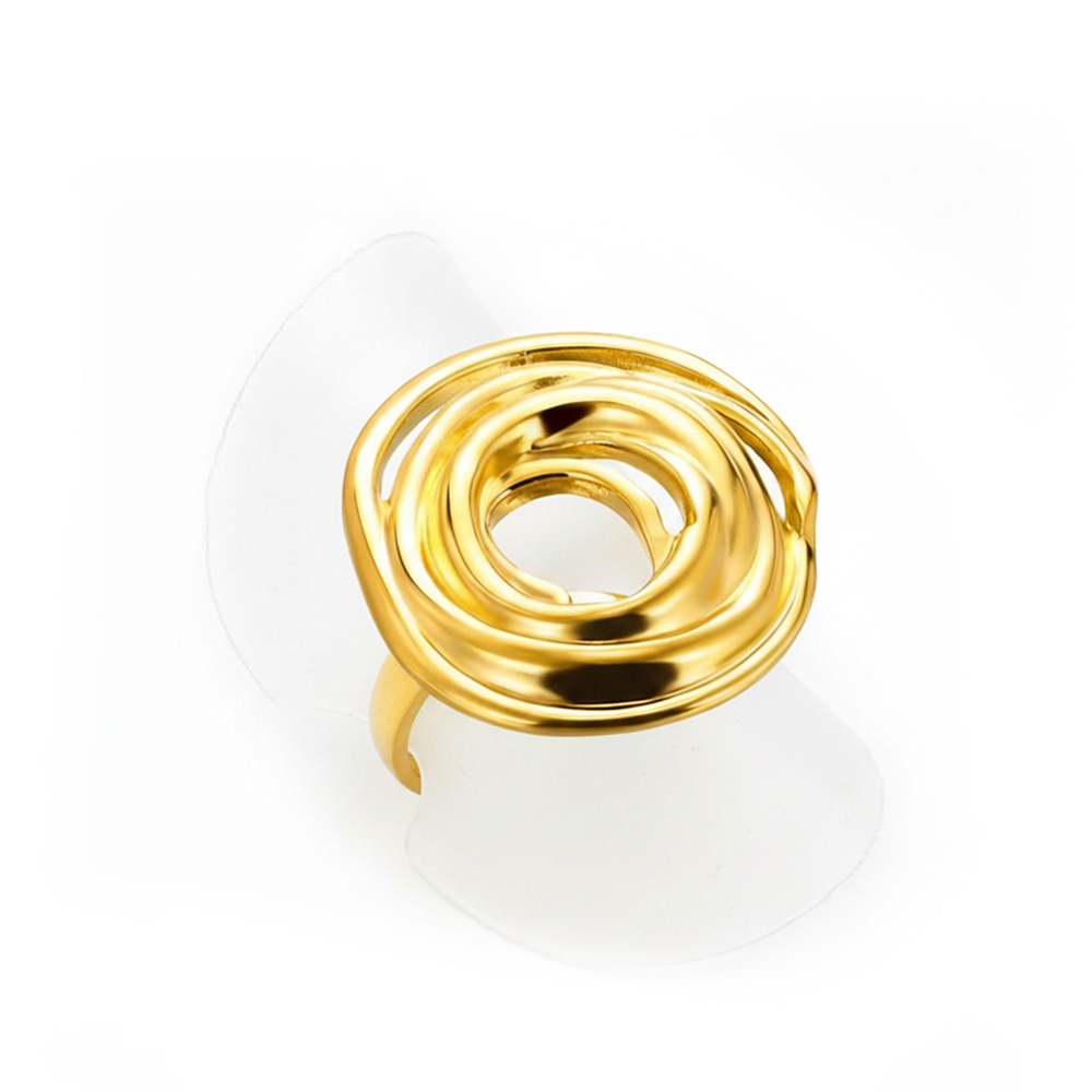 Edelstahl-Ring Golden Steel Swirl