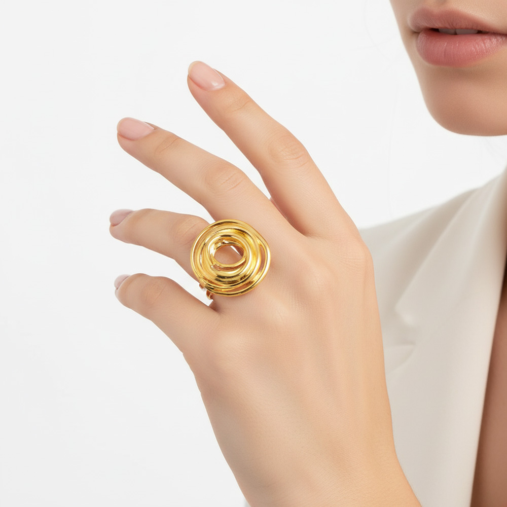 Edelstahl-Ring Golden Steel Swirl