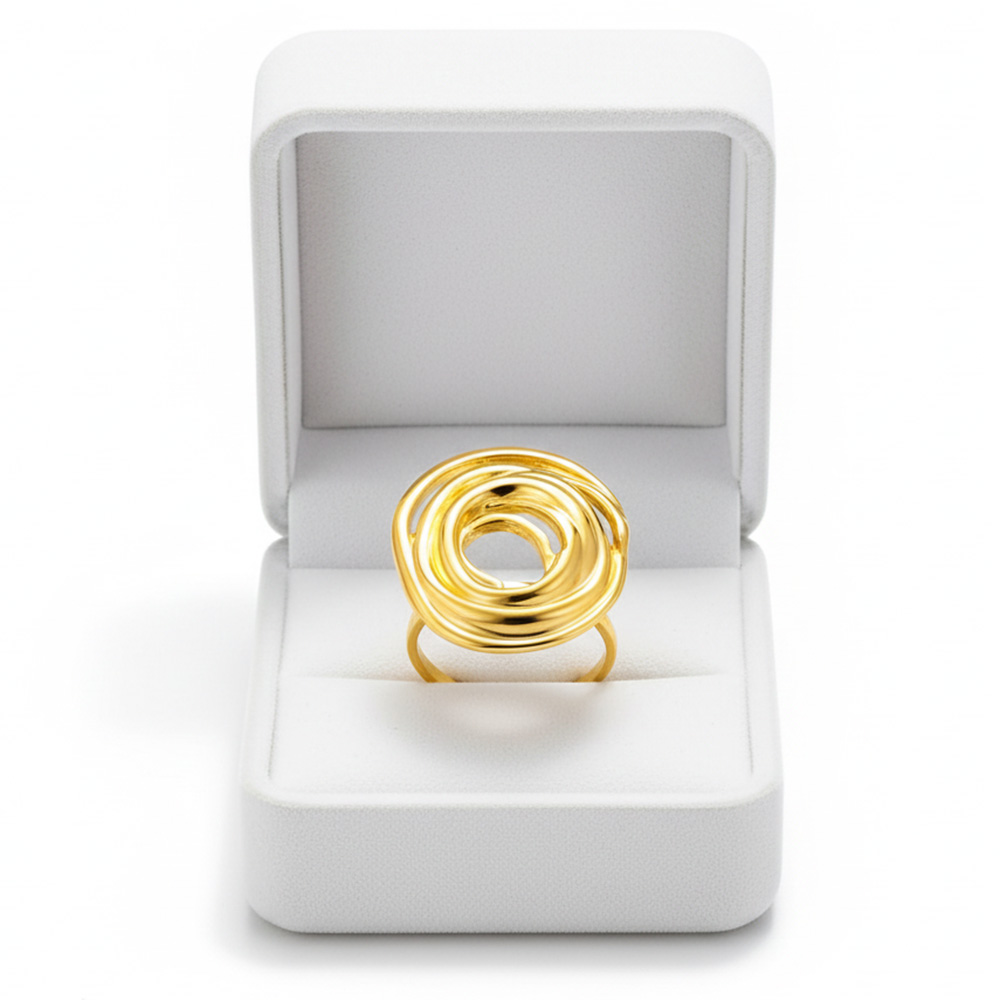 Edelstahl-Ring Golden Steel Swirl