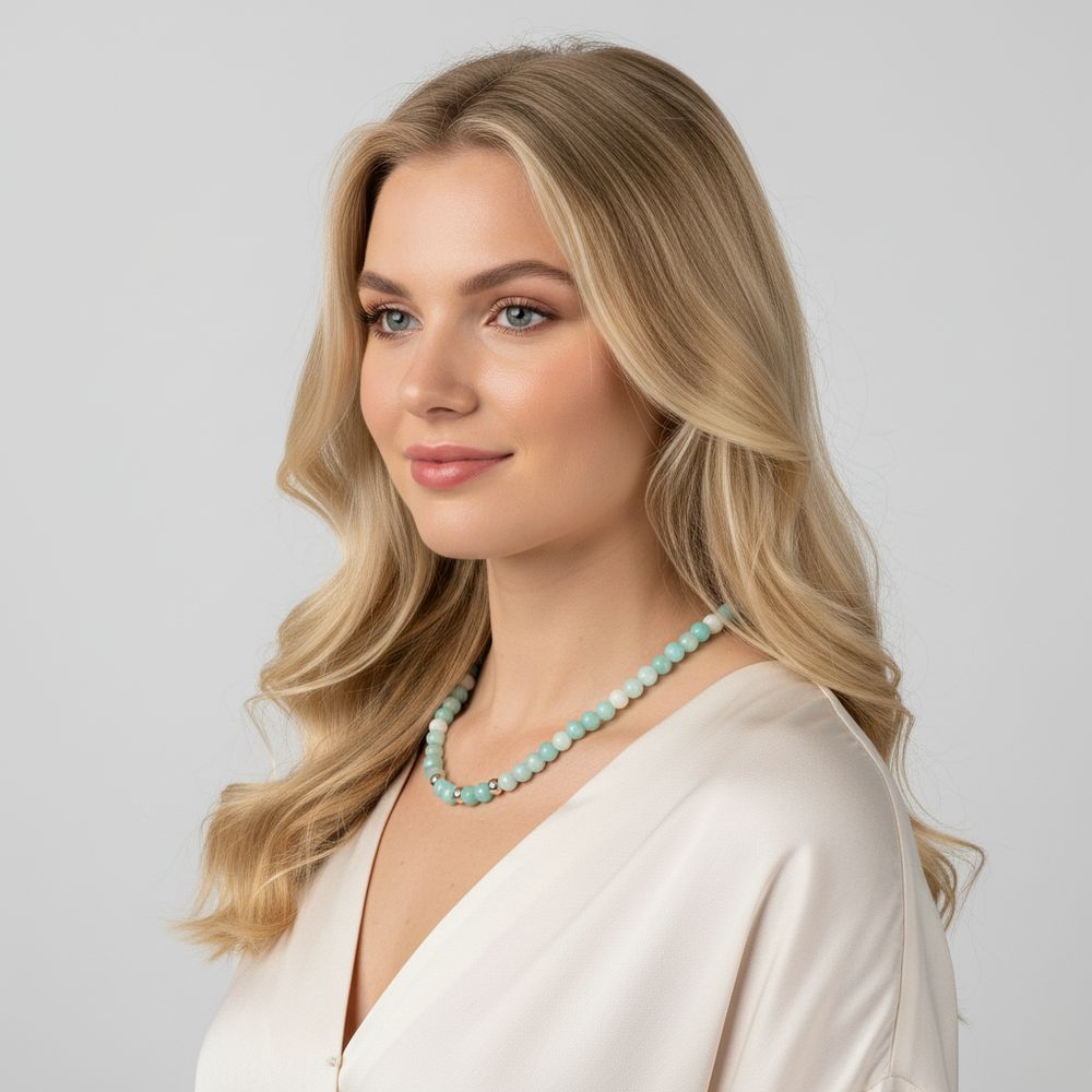 Naturstein-Kette Amazonit silber