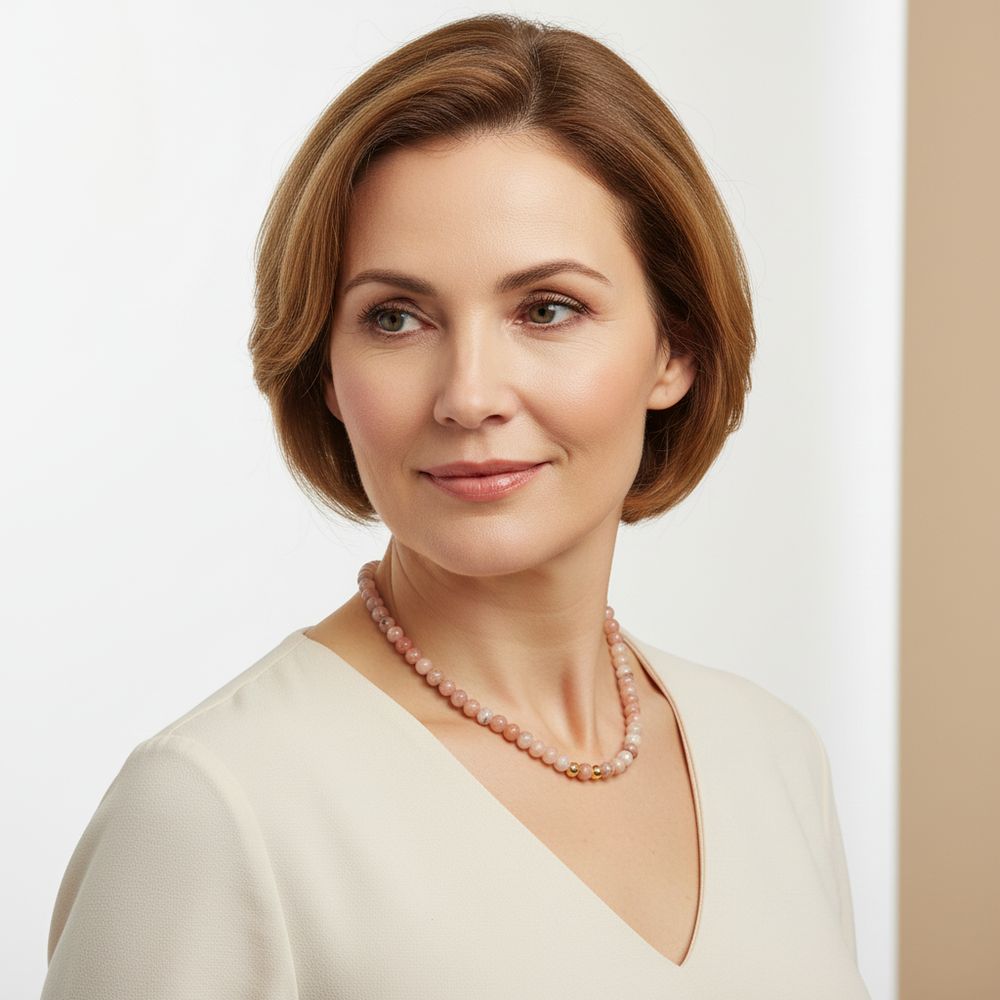 Naturstein-Kette Rosa Jaspis gold