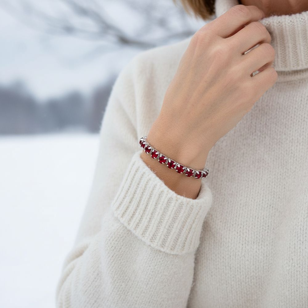 Kristall-Armband Rubin silber