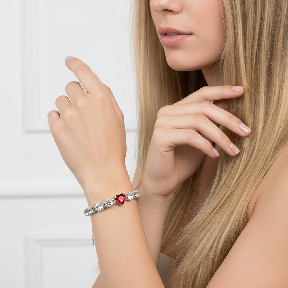Kristall-Armband Ruby Heart silber