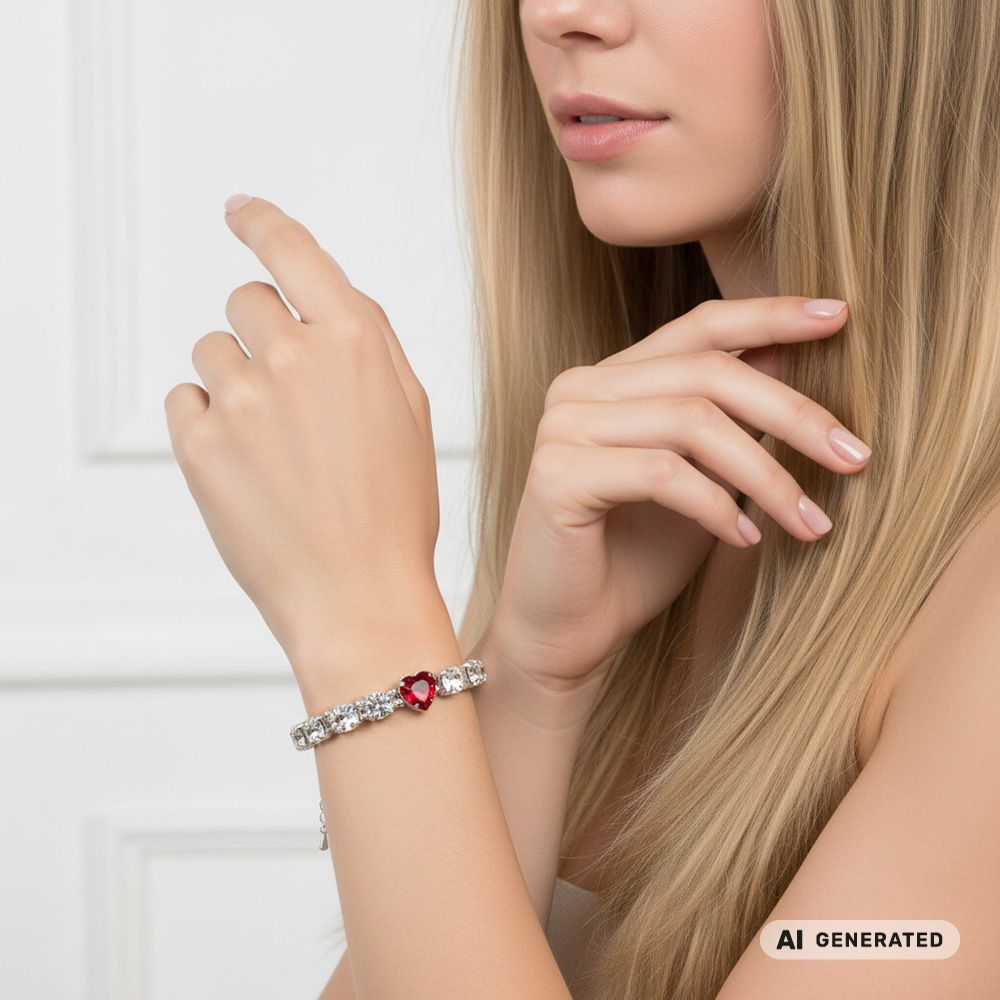 Kristall-Armband Ruby Heart silber - KI-generiert