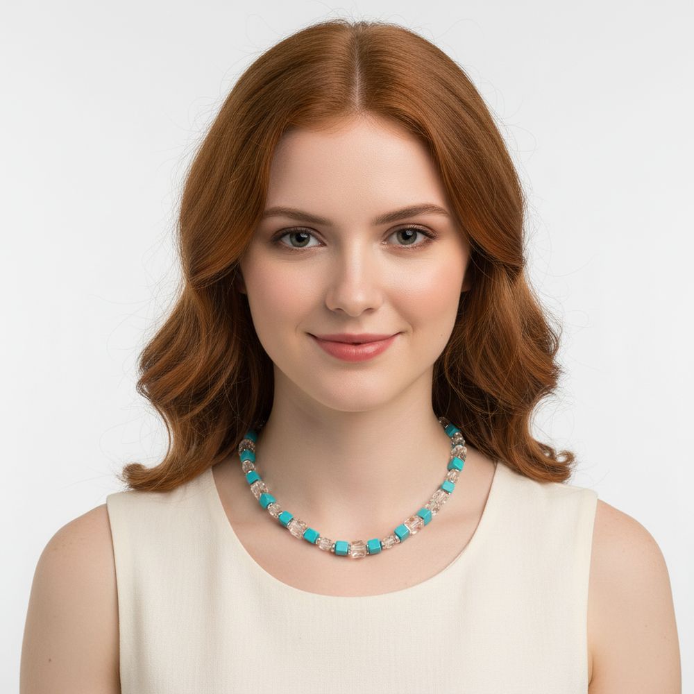 Naturstein-Kette Türkis Kristall silber