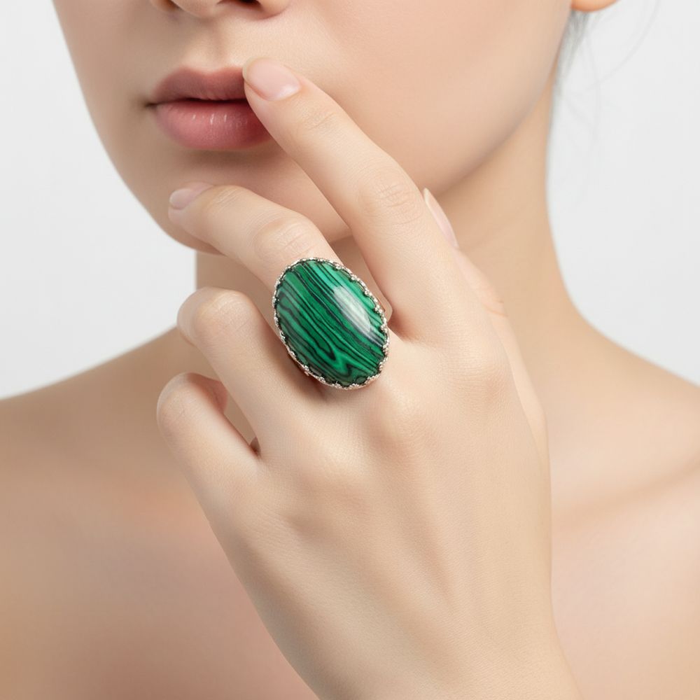 Naturstein-Ring Malachit silber