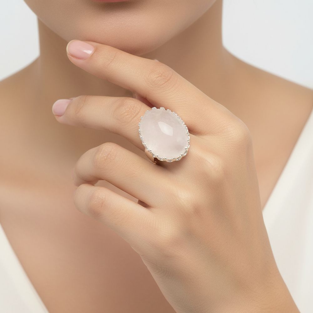 Naturstein-Ring Mondstein silber