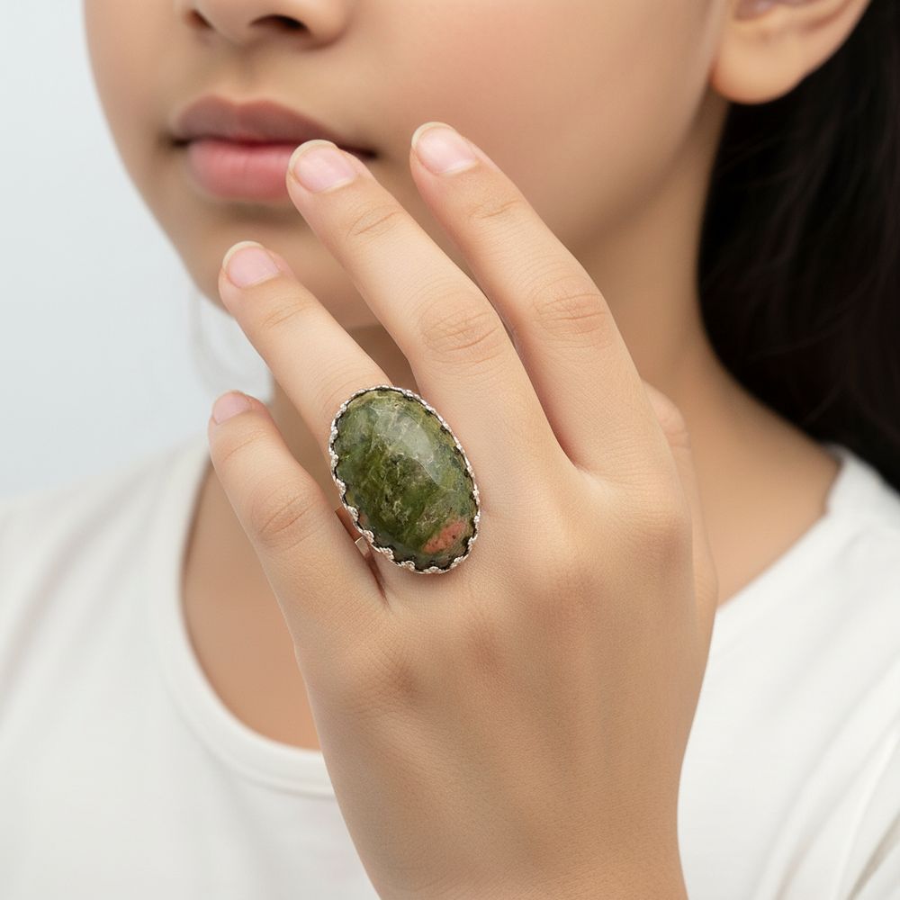 Naturstein-Ring Moos Achat silber