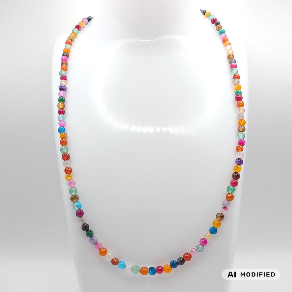 Natur-Edelstein-Kette "Bunt-Achat" 4mm silber
