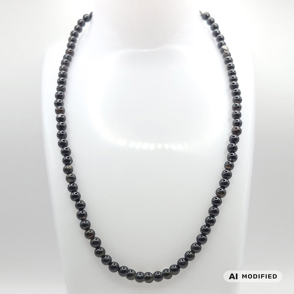 Natur-Edelstein-Kette "Schwarzer Achat" 5mm silberfarben